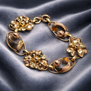 Vintage 12K Gold Filled Floral Link Bracelet Signed